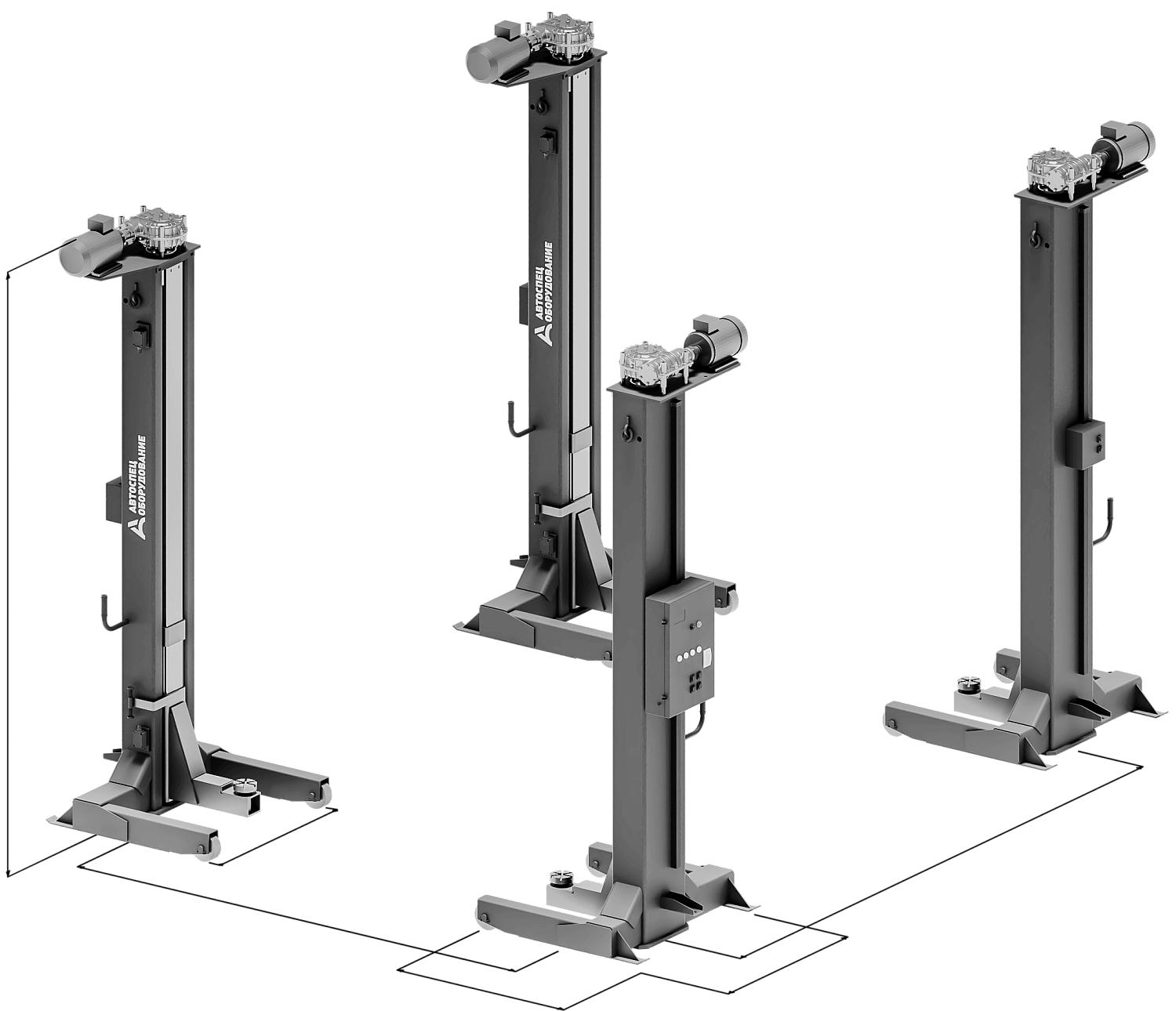 Передвижной автомобильный подъемник г/п 16 т, 4 стойки, для подъема троллейбусов за поддомкратные площадки ППТ-16